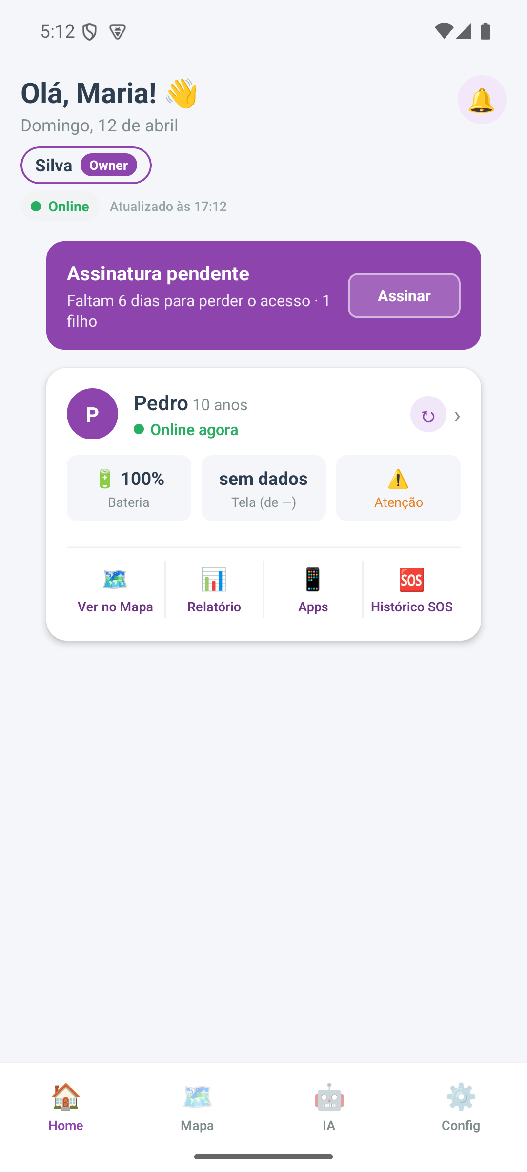 App dos Pais - Tela Inicial